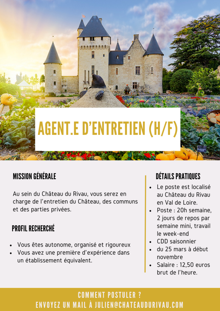 Offre d'emploi agent d'entretien ménage au Château du Rivau