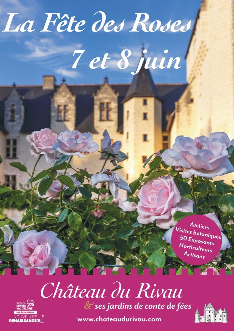 Affiche Fête des Roses au Château du Rivau 2025 Fête de la rose au Château du Rivau le 3 et 4 juin 2023